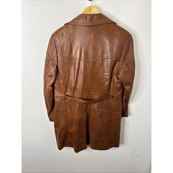 Vintage Rice Sports Wear 70s Coat Men 38 S Brown Leather Hipster Mod Disco Borg - Picture 6 of 9
